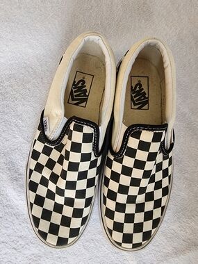 Vans Checkerboard Slip-On Sneakers in Black & White